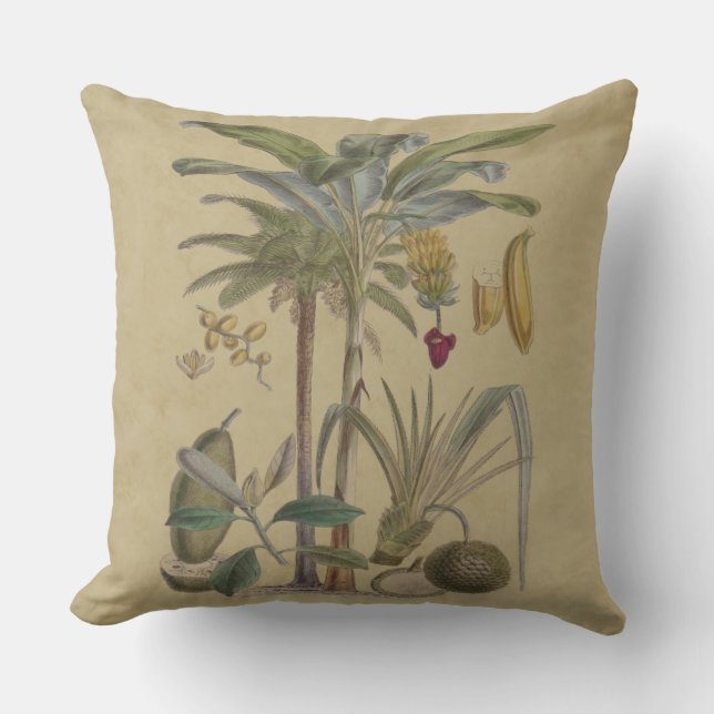 Palm Antique Tropical Fruit Botanical Art Outdoor Pillow (Front)