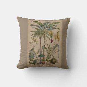 Palm Antique Tropical Fruit Botanical Art Throw Pillow