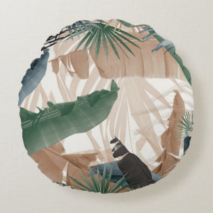 Palm Banana Leaves Bliss (Fall Colours) 1 #tropica Round Pillow