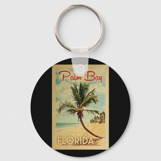 Palm Bay Palm Tree Vintage Travel Keychain (Front)