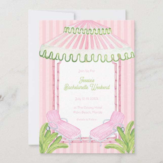 Palm Beach Cabana Bachelorette Weekend Invitation (Front)