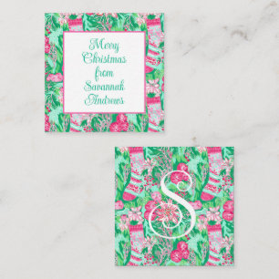 Palm Beach Christmas Pink Green Stocking Enclosure Card