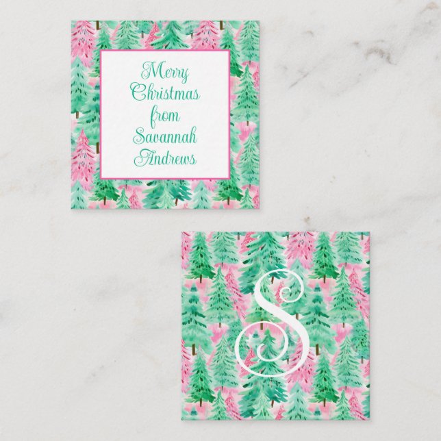 Palm Beach Christmas Pink & Green Trees Enclosure Card (Front/Back)