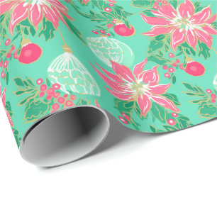 Palm Beach Christmas Watercolor Floral Ornaments Wrapping Paper