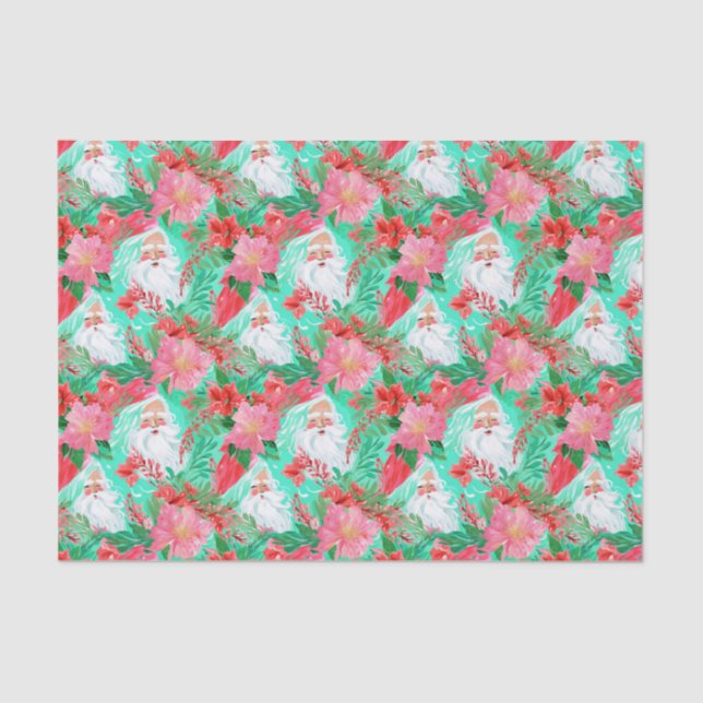 Palm Beach Christmas Watercolor Floral Santa Tissue Paper (Front)