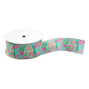 Palm Beach Christmas Watercolor Gingerbread House Grosgrain Ribbon