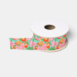 Palm Beach Christmas Watercolor Orange Ornaments Grosgrain Ribbon