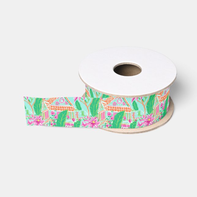 Palm Beach Christmas Watercolor Pink Gingerbread Grosgrain Ribbon (Spool)