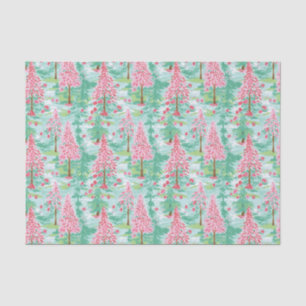 Palm Beach Christmas Watercolor Pink & Green Trees Tissue Paper