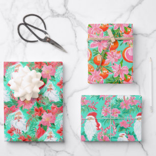 Palm Beach Christmas Watercolor Pink & Green Wrapping Paper Sheet