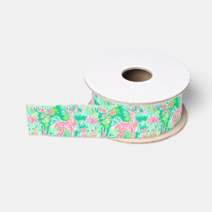 Palm Beach Christmas Watercolor Pink Reindeer Grosgrain Ribbon