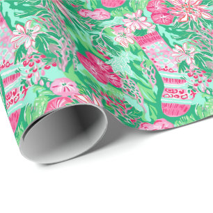 Palm Beach Christmas Watercolor Pink Stockings Wrapping Paper
