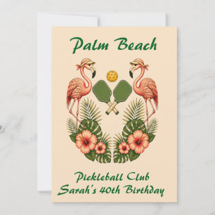Palm Beach Flamingo Pickleball Birthday Party Invitation
