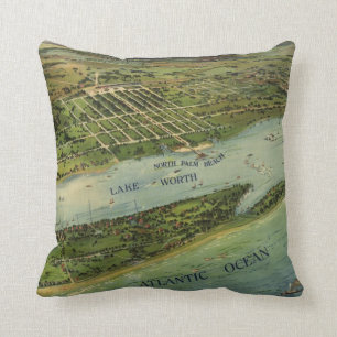 Palm Beach Florida 1915 Antique Map Throw Pillow
