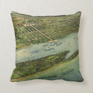 Palm Beach Florida 1915 Antique Map Throw Pillow
