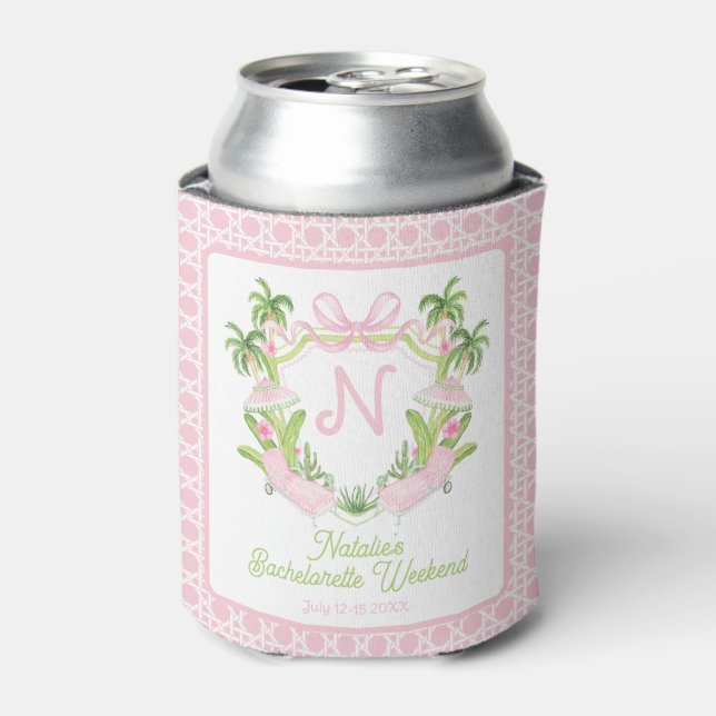 Palm Beach Monogram Crest Bachelorette Weekend Can Cooler (Can Front)
