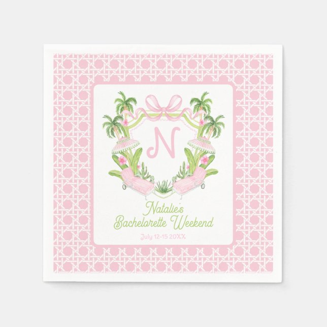 Palm Beach Monogram Crest Bachelorette Weekend Napkin (Front)