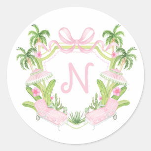 Palm Beach Monogram Crest  Classic Round Sticker