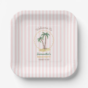 Palm Beach Party Pink Stripe Personalized Paper Plate