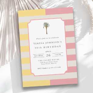 Palm Beach Pastel Stripe Tropical 30th Birthday Invitation