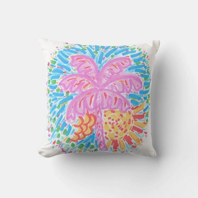 Palm Beach Pink Banana Tree Throw Pillow (Front)