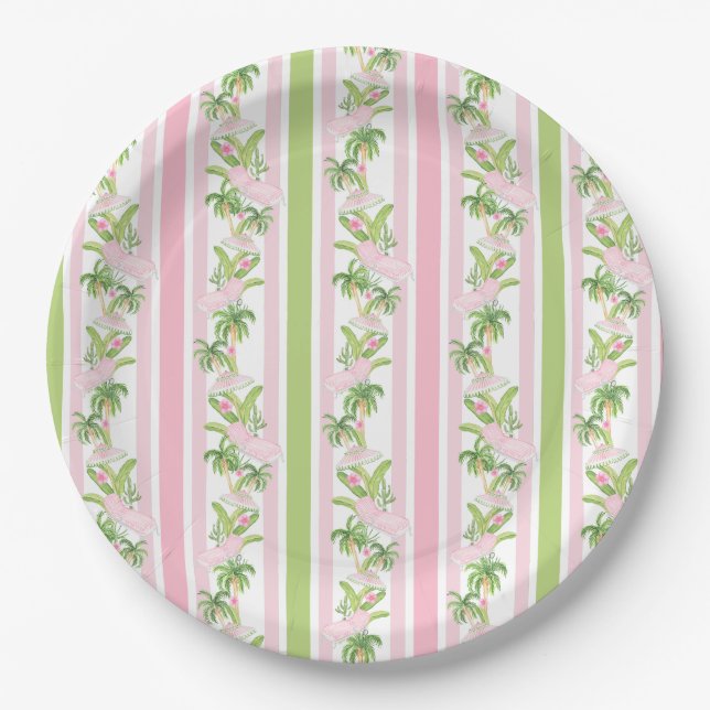 Palm Beach Pink Pool Loungers Paper Plate (Front)