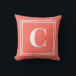 Palm Beach Preppy Coral Monogram Throw Pillow<br><div class="desc">Brighten your space with this Palm Beach preppy coral monogram throw pillow, featuring a bold personalized initial framed by a clean double border on a vibrant coral background. Inspired by colorful coastal resort style and classic collegiate design, this custom pillow adds a cheerful and polished touch to college dorm rooms,...</div>