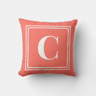 Palm Beach Preppy Coral Monogram Throw Pillow