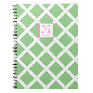 Palm Beach Preppy Green And Pink Bamboo Trellis Notebook