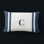 Palm Beach Preppy Monogram Lumbar Pillow<br><div class="desc">Personalized Stripe Dorm Pillow | Custom Initial College Dorm Decor Elevate your space with this Palm Beach preppy monogram lumbar pillow, featuring bold coastal-inspired stripes and a personalized initial for a classic look. Designed with a clean center panel and navy stripe accents, this pillow brings a polished preppy feel to...</div>