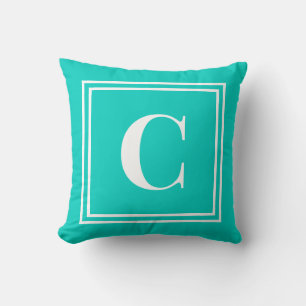 Palm Beach Preppy Turquoise Monogram Throw Pillow