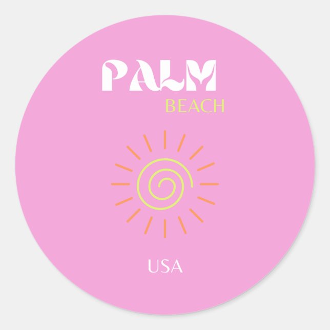 Palm Beach, Retro Art, Preppy, Pink Art, Pink Classic Round Sticker (Front)