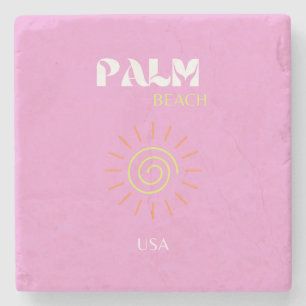 Palm Beach, Retro Art, Preppy, Pink Art, Pink Stone Coaster