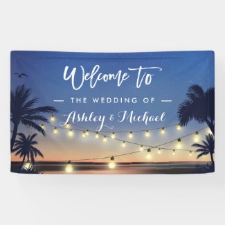 Palm Beach String Lights Summer Wedding Party Banner