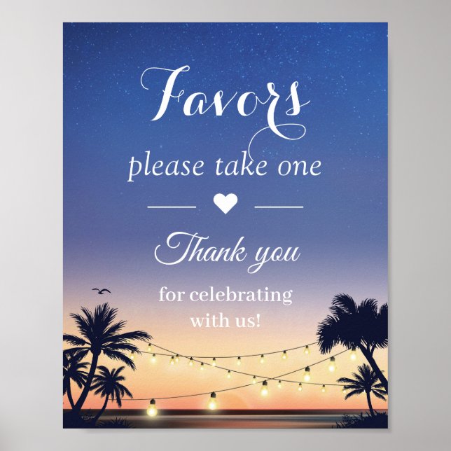 Palm Beach String Lights Wedding Favours Sign (Front)