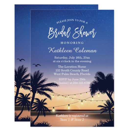 Palm Beach Sunset String Lights Bridal Shower Card