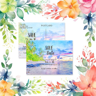 Palm Beach Sunset Watercolor Save The Date Announcement Postcard