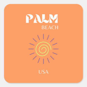 Palm Beach, Travel Art, Preppy, Orange Square Sticker