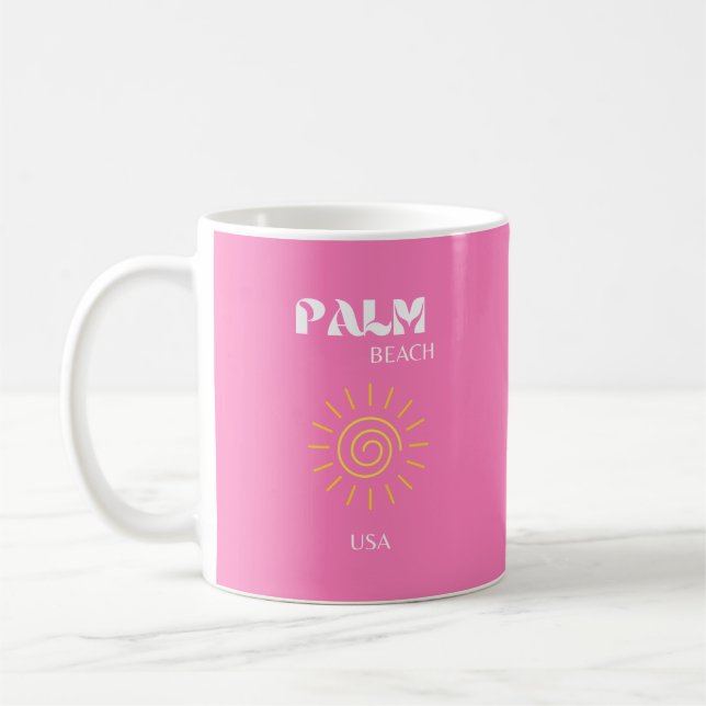 Palm Beach, Travel Art, Preppy, Pink Coffee Mug (Left)