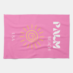 Palm Beach, Travel Art, Preppy, Pink Kitchen Towel
