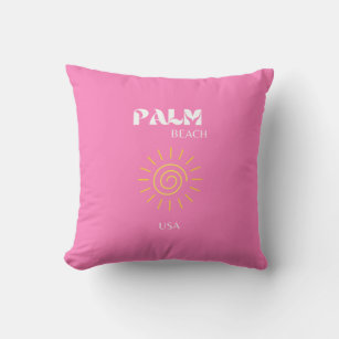 Palm Beach, Travel Art, Preppy, Pink Throw Pillow