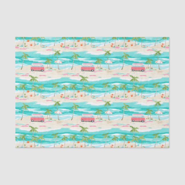 Palm Beach Tropical Island Beach Surf Van Tissue Paper (Front)