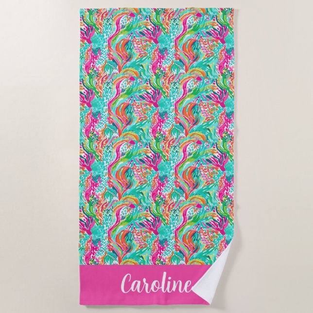 Palm Beach Tropical Island Underwater Coral Beach Towel (Front)
