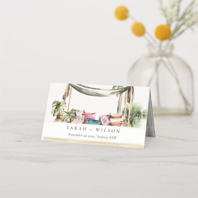 Palm Beach Tropical Palm Beach Cabana Wedding Place Card (Front)