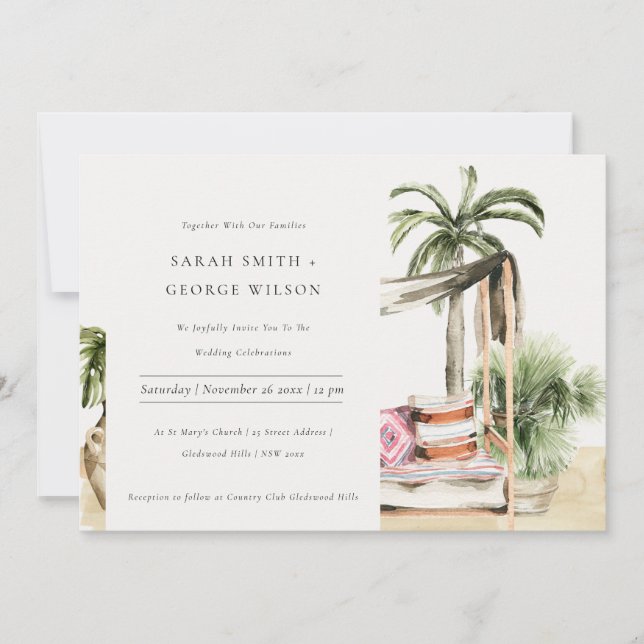 Palm Beach Tropical Palm Cabana Mariage Invitation (Devant)