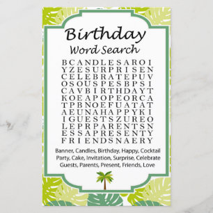 Palm Birthday word search game