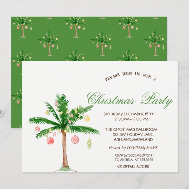 Palm Christmas Tree Christmas Party Invitation (Front/Back)