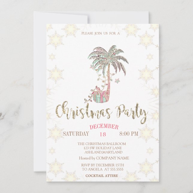Palm Christmas Tree Present Company Party  Invitation (Front)
