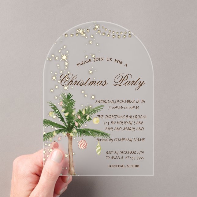 Palm Christmas Tree,Sparkle,Lights,Christmas Party Acrylic Invitations (Insitu (Handheld))