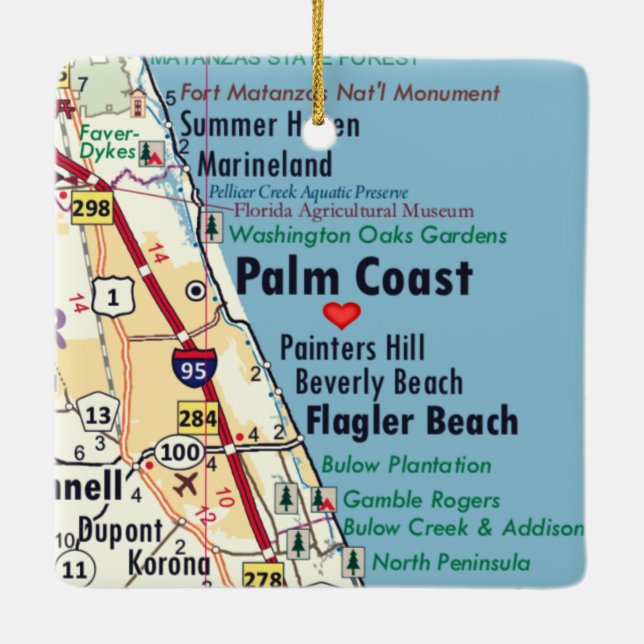 Palm Coast FL Map Ceramic Ornament (Back)